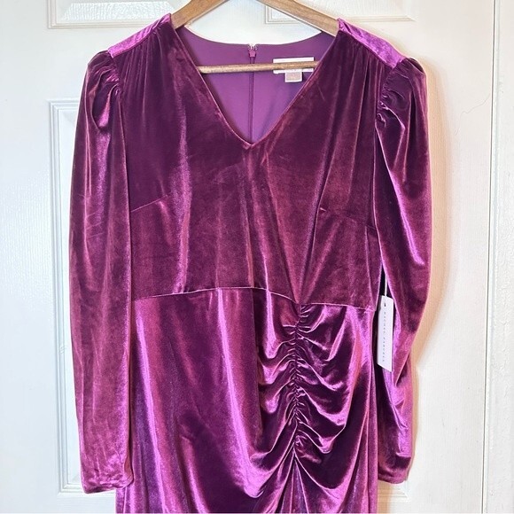 Rachel Parcell Purple Midi Dress Long sleeve stretch velvet sheath Sz Large - Picture 6 of 13